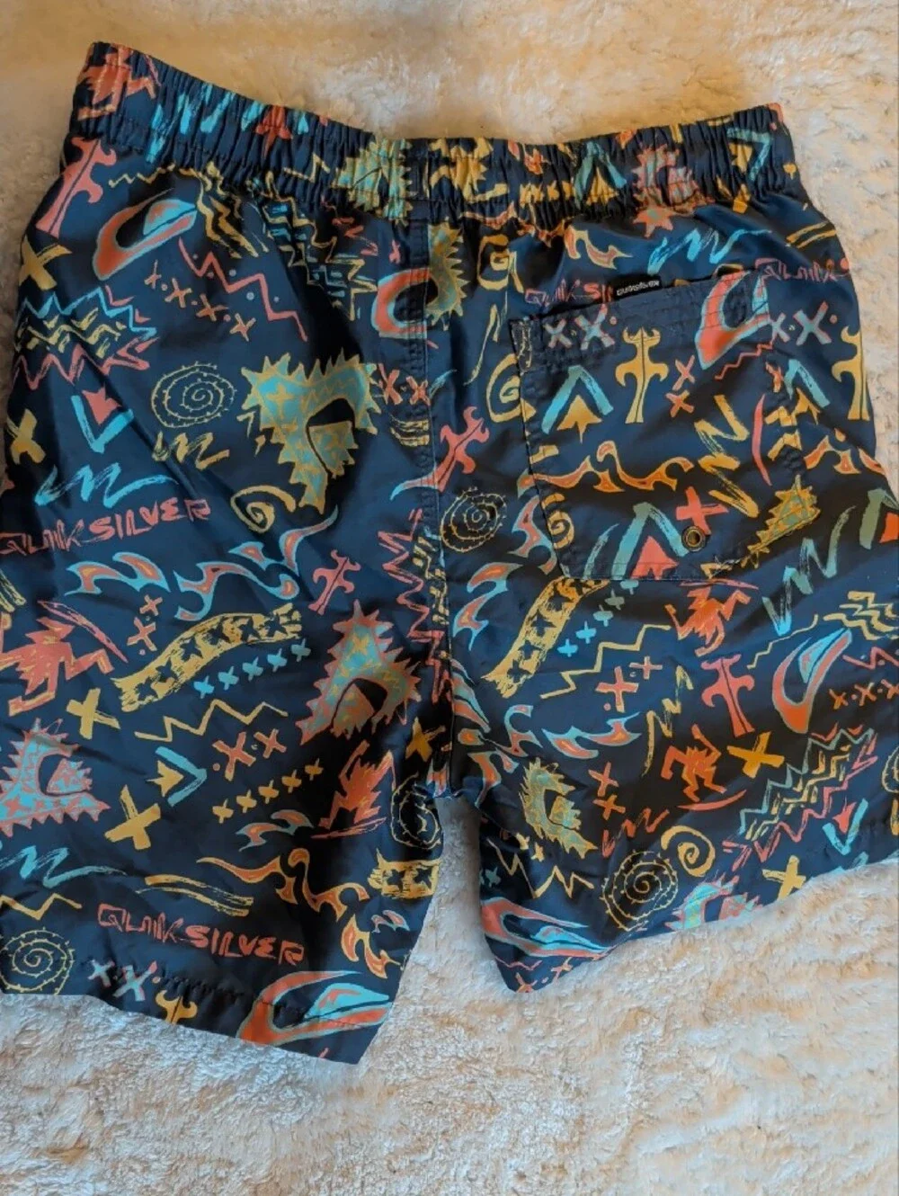 Quiksilver Youth Swim Shorts with Blue, Yellow & Orange Graphic Waistband